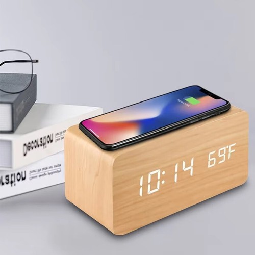 Led wooden digital bedside - wooden,